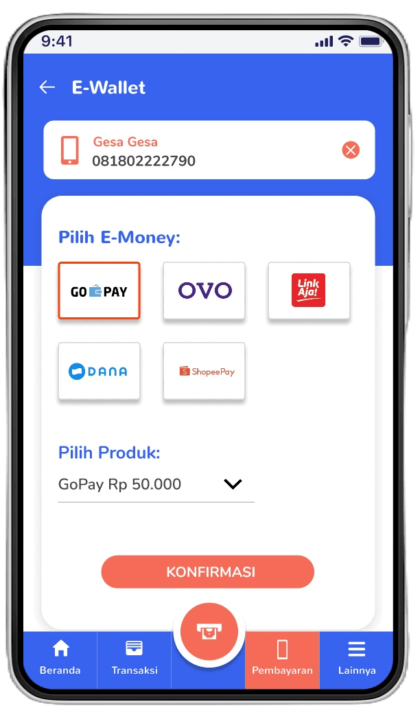 Anda bisa pilih nominal uang yang diinginkan untuk top-up/isi ulang berdasarkan produk yang dipilih. Kemudian, cek kembali permintaan Anda tersebut.